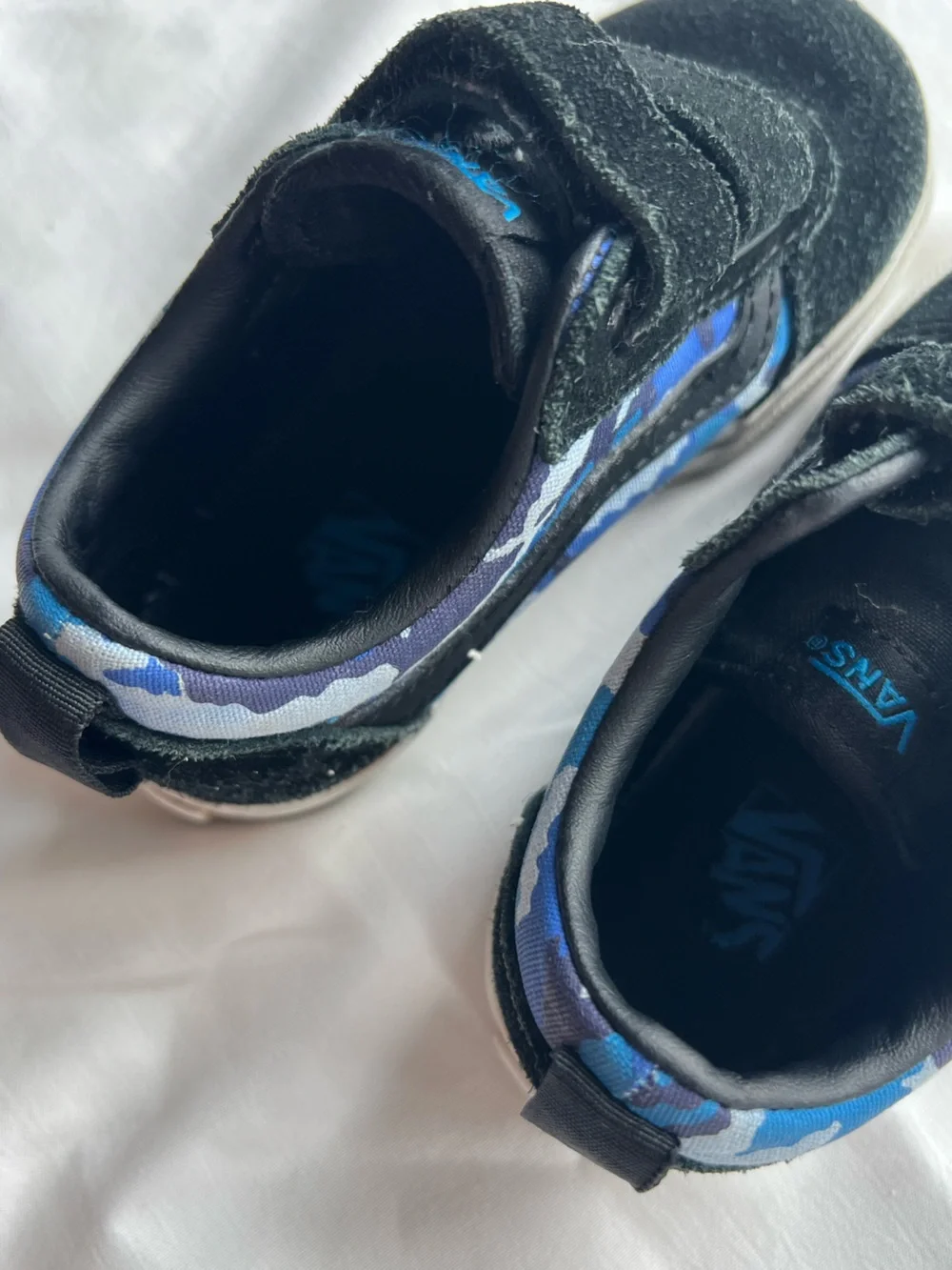 Toddler size 8 Black Sneakers with Blue Camo Accent - Velcro Closure